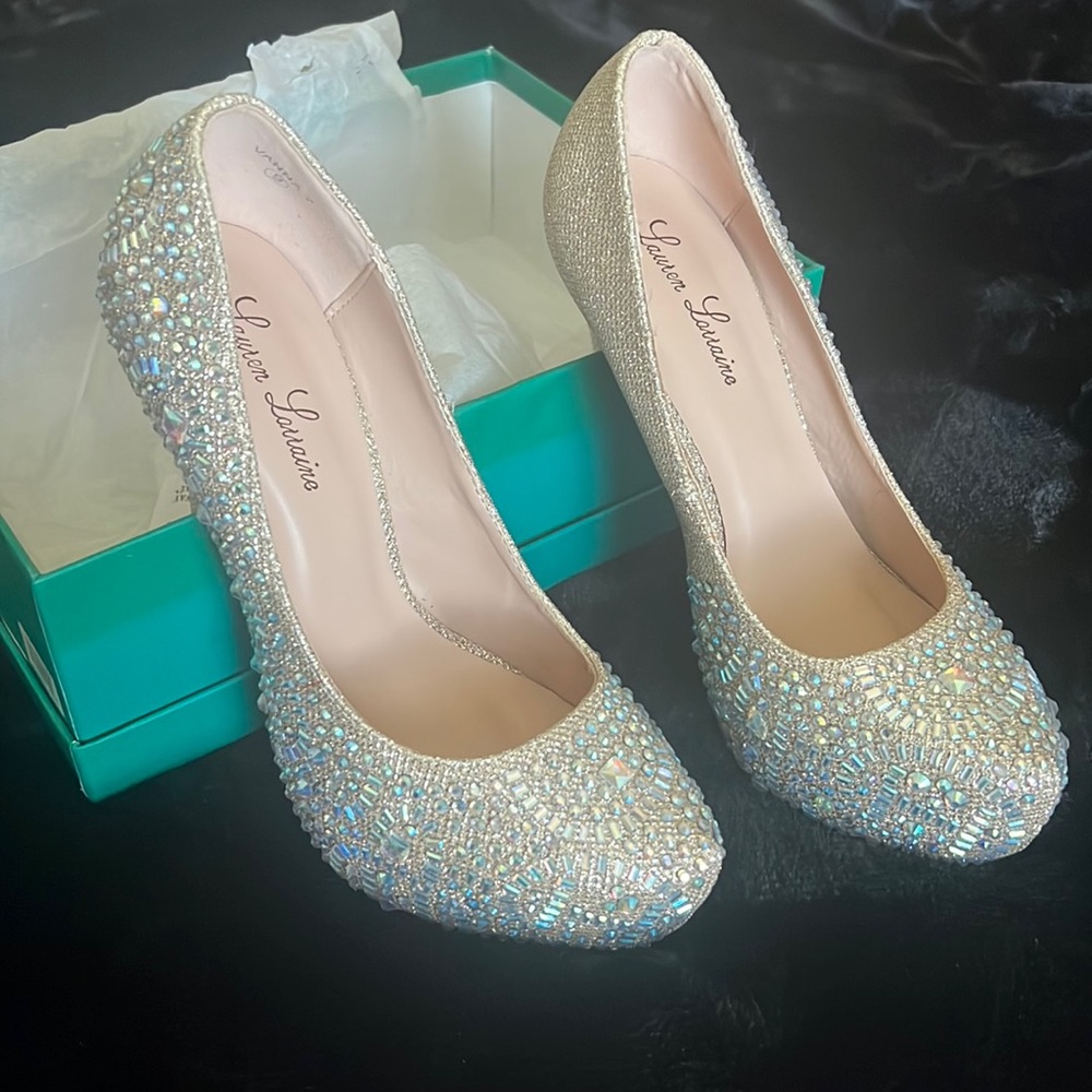Beautiful bling bridal platform heels.